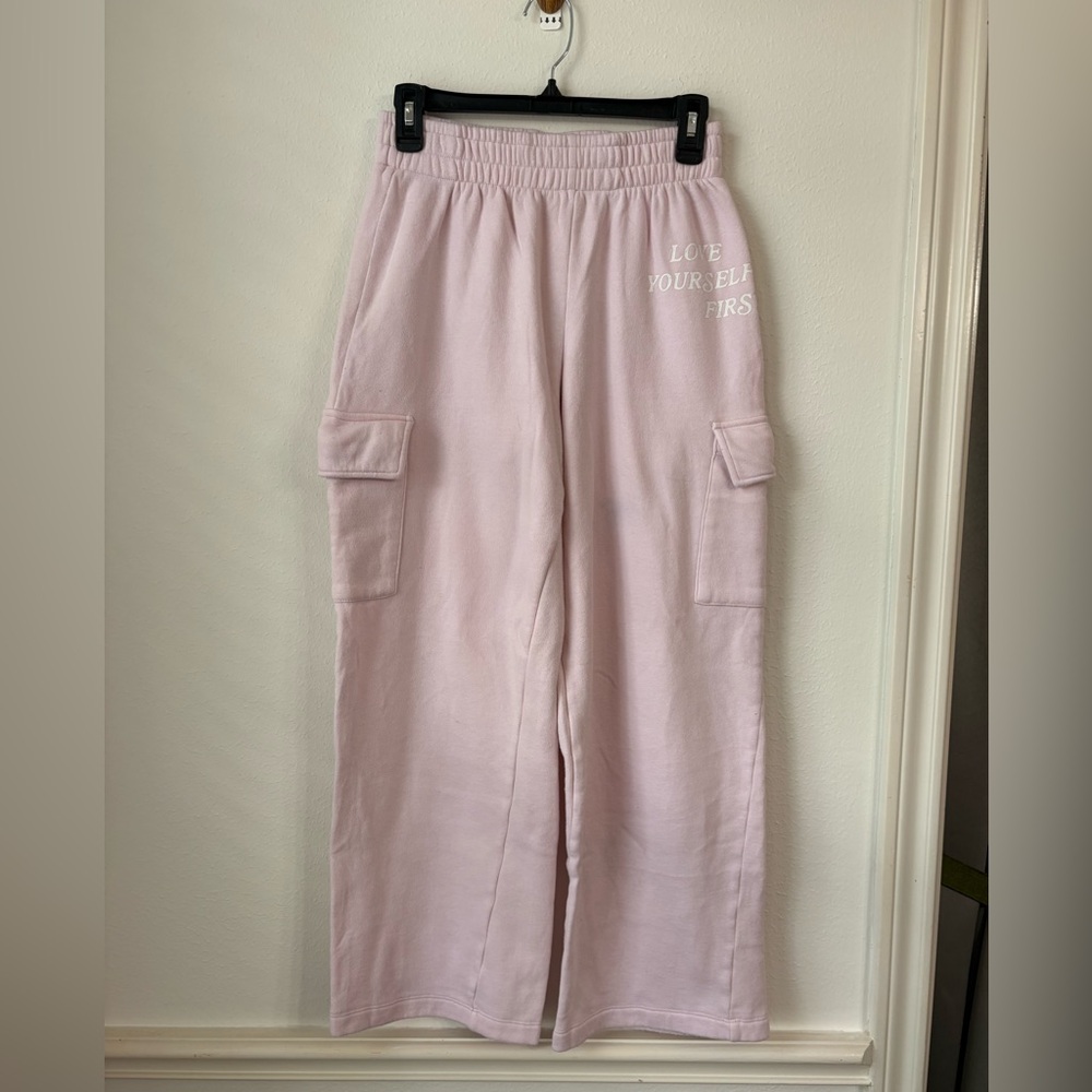 Light Pink Cargo Sweatpants with Positive Script
